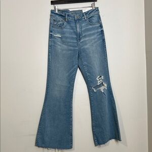 Women's Distressed Blue Jeans boot cut flare leg denim